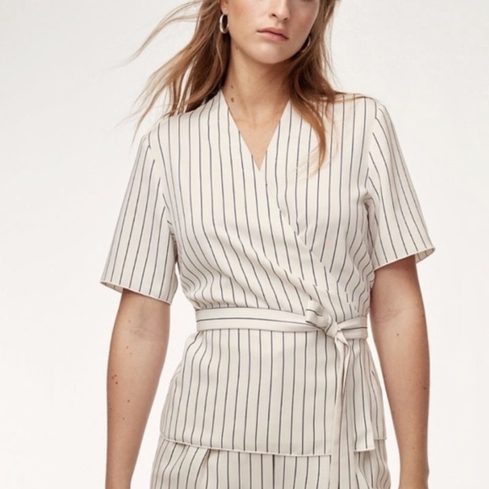 Babaton Striped Wrap Blouse - White and Black